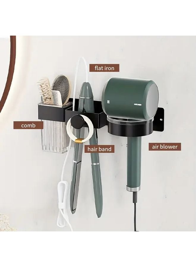 Wall Mounted Hair Dryer Holder No Drill Bathroom Organizer Black With Cup - Image 4